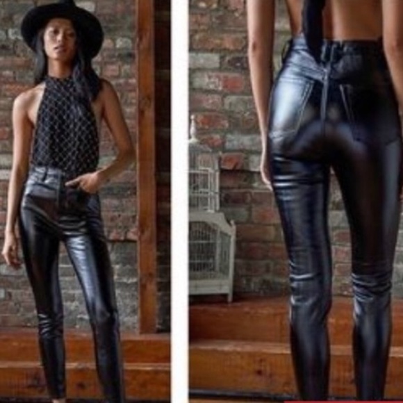 Free people] Black Leather effect distressed Jean - Picture 7 of 11